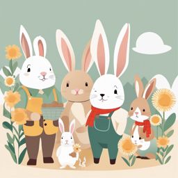 Rabbit Family clipart - Rabbit family on a farm, ,vector color clipart,minimal