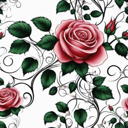 Rose and vine tattoo, Tattoos combining vines with the elegance of roses.  color, tattoo patterns, white clean background