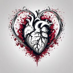 Crushed heart tattoo, Heart seemingly crushed, yet beating strong, symbolizing resilience in love. , tattoo color art, clean white background