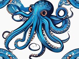 Blue Octopus Tattoo - Infuse vibrant hues into your tattoo with a design featuring a blue-colored octopus.  simple vector color tattoo,minimal,white background