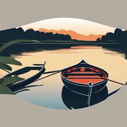 Rowing Boat Sticker - Gentle waterside row, ,vector color sticker art,minimal