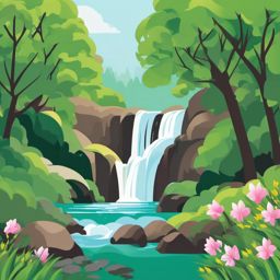 Spring Waterfall clipart - A serene waterfall in spring, ,vector color clipart,minimal