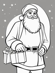 Santa with Gifts Coloring Pages - Carrying a Sack Full of Presents  minimal black outline printable sheet, coloring page