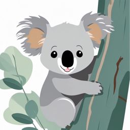 Koala Clip Art - Sleepy koala clinging to a eucalyptus tree,  color vector clipart, minimal style