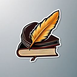 Book and Quill Sticker - Open book with a feather quill, ,vector color sticker art,minimal