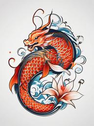 Dragon Koi Fish Tattoo Design - Creative design combining a dragon and koi fish in a tattoo.  simple color tattoo,minimalist,white background