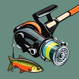 Fishing Reel and Bait Clipart - A fishing reel with bait and lure.  color vector clipart, minimal style