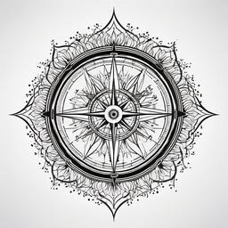 Compass Mandala Tattoo - Compass design incorporated into a mandala.  simple vector tattoo,minimalist,white background