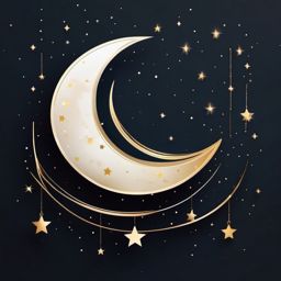 Moon with Stars Sticker - Crescent moon accompanied by sparkling stars, ,vector color sticker art,minimal