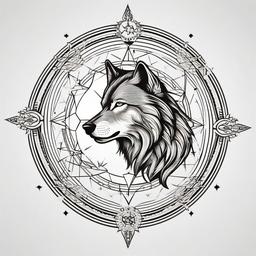 Wolf Compass Tattoo - Compass tattoo featuring wolf motifs.  simple vector tattoo,minimalist,white background