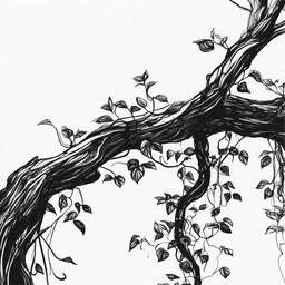 drawing of a vine climbing a tree  minimal rough sketch scribbles,doodles,black and white