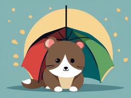 Umbrella clipart - animal hiding under an umbrella in the rain  color,minimalist,vector clipart