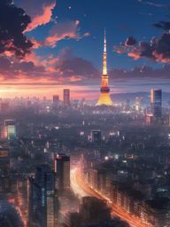 Anime Wallpaper 4K - Epic Anime Showdown in Tokyo Skyline  wallpaper style, intricate details, patterns, splash art, light colors