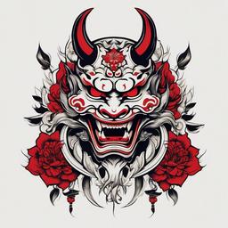 Traditional Hannya - A traditional take on the expressive and iconic Hannya mask in tattoo art.  simple color tattoo,white background,minimal