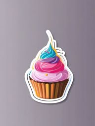 Cupcake Sticker - Indulge in a sweet and petite cupcake, topped with colorful frosting, , sticker vector art, minimalist design