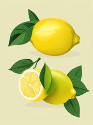 Lemon clipart - fresh lemon with a green leaf  color,minimalist,vector clipart