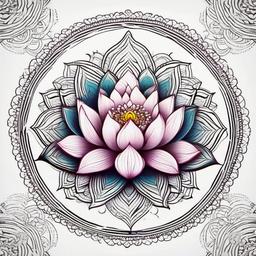 Mandala Lotus Flower Tattoo - Tattoo featuring a mandala design combined with a lotus flower.  simple color tattoo,minimalist,white background