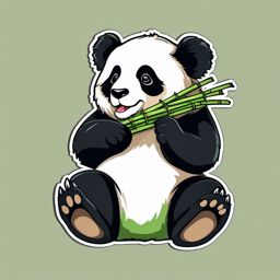 Panda Sticker - A panda munching on bamboo, ,vector color sticker art,minimal