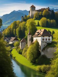 secluded gruyères beauty - create an artwork that conveys the secluded beauty of gruyères, with its medieval charm and historic castle. 