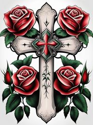 Cross with roses tattoo, Tattoos that blend the symbolism of crosses and roses. , color tattoo design, clean white background