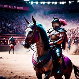 fearless gladiator facing insurmountable odds in the arena, earning the crowd's admiration. 