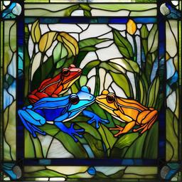 Blue Frog Stained Glass - Infuse a touch of whimsy with blue frog stained glass, featuring these amphibians in a captivating and unique color palette.  