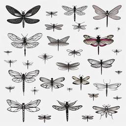 Tiny Dragonfly Tattoo Designs - Small-sized and intricate designs for tiny dragonfly tattoos.  simple color tattoo,minimalist,white background