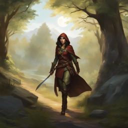 elowen moonshadow, a half-elf rogue, is sneaking into an enemy's camp to gather information. 