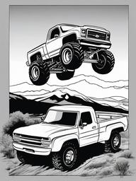 Monster Truck Airborne Coloring Pages - High-Flying Trucks Soaring Through Air  minimal black outline printable sheet, coloring page