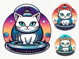 Cat UFO Tattoo - Blend the cute and the cosmic with a cat and UFO tattoo.  simple color tattoo,vector style,white background