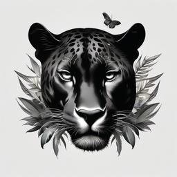 Panther & Jungle Tattoo - Represents power, mystery, and connection to nature  minimal tattoo design,white background