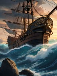 Stormy seas on a pirate ship. anime, wallpaper, background, anime key visual, japanese manga