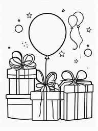 Birthday Party Coloring Pages - Exciting Party with Balloons and Gifts  minimal black outline printable sheet, coloring page