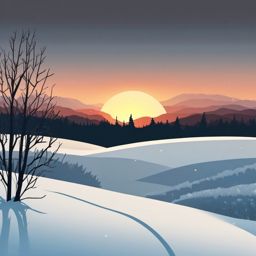 Sunrise over a snowy field sticker- Frosty and peaceful, , sticker vector art, minimalist design