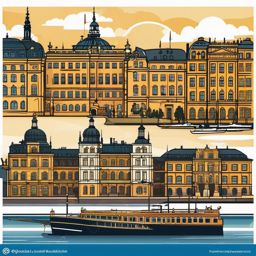 Stockholm clipart - Stockholm Palace and city islands,  color clipart, vector art