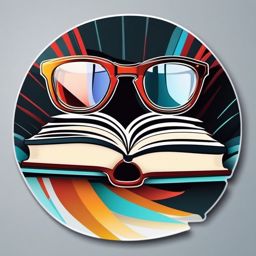 Book and Glasses Sticker - Open book with stylish reading glasses, ,vector color sticker art,minimal