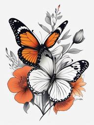 butterfly into flower tattoo  simple color tattoo, minimal, white background