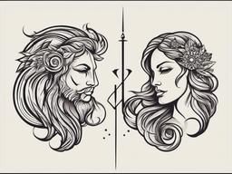 leo and virgo couple tattoo  simple vector color tattoo