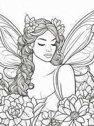 Fairy Resting on a Flower Petal Coloring Pages - Fairy Napping on a Soft Petal  minimal black outline printable sheet, coloring page