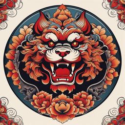 foo dog tattoo minimalist color design 