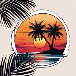 palm tree tattoo sunset  simple vector color tattoo