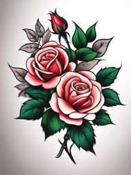 American traditional rose, Classic and timeless rose tattoos created in the American traditional tattoo style.  color, tattoo patterns, white clean background