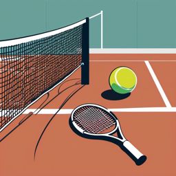 Tennis Net and Racket Clipart - A tennis net and racket on the court.  color vector clipart, minimal style