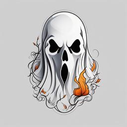 Ghost Halloween Tattoo - Tattoo featuring a ghost with a Halloween theme.  simple color tattoo,minimalist,white background