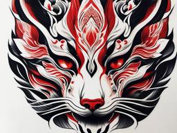 geisha kitsune mask tattoo  simple color tattoo,white background,minimal