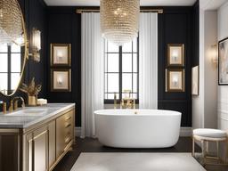 Luxury Glam small bathroom offers stylish finishes, plush materials, and decorative accents that create an upscale yet comfortable atmosphere.  