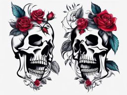 Rose skeleton hand tattoo, Unique tattoos featuring a skeleton hand adorned with roses.  color, tattoo patterns, white clean background