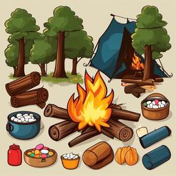 Camping clipart - campfire with marshmallows  vector clipart