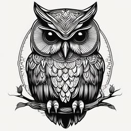 Cover Up Owl Tattoo - Conceal and transform with an owl-themed cover-up tattoo design.  simple color tattoo,vector style,white background