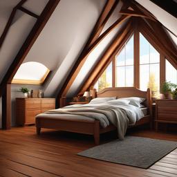 Bed clipart - bed in a cozy attic with sloped ceilings  